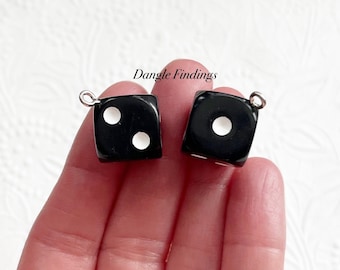 8 Black Resin Dice Charms for DIY Jewelry and Crafts, 23mm