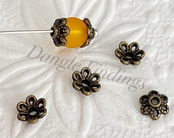 50 Filigree Bead Caps, Flower, Bronze, Small, DIY Jewelry Making, Findings, 6mm, BCS046