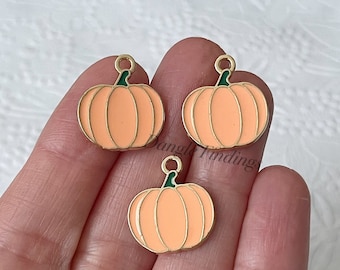10 Enamel Halloween Pumkin Charms for Jewelry Making and Fall Season Crafts, 18.5mm, HOL011