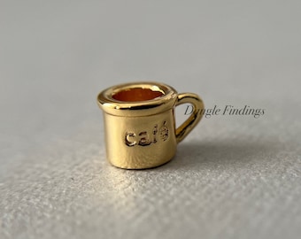 3 Tiny Coffee Cup Charms with Cafe Word for Jewelry Making and Miniature Crafts, 6.5mm, GTP031