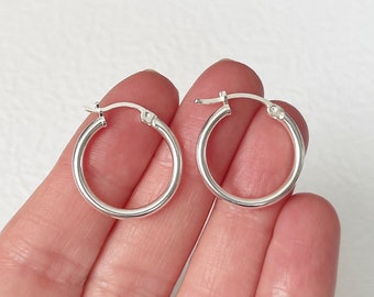 Sterling Silver Round Hoop Earrings for Women, 20mm, EWRS035