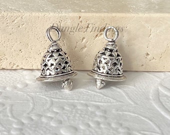 5 Bell Charms, 3D, Christmas, Silver, Wedding, DIY Jewelry Making, Holiday, Church, 19mm, HOL016