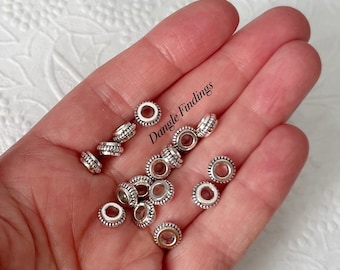 30 Silver Colored Textured Beads, DIY Jewelry Making, 7.5mm