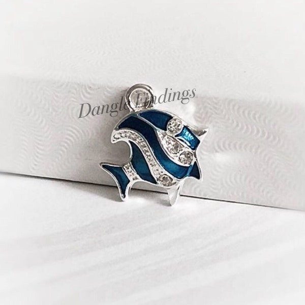 Fish Charms, Necklace, Bracelet, Angel, Blue, Enamel, Bracelet, Marine, Jewelry Making, Small, Ocean Themed, 18mm, SP012