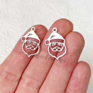 5 Santa Clause Charms, Stainless Steel, Silhouette, Christmas, Holiday, DIY Jewelry, Crafts, Xmas, 20mm, HOL025