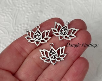 10 Lotus Flower Charms, Bracelet and Necklace Jewelry, OM Meditation