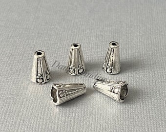 10 End Caps, Tassel, Antique Silver, Cone, Textured, Shaped, Jewelry Making, Patterned, Findings, Bead, 12mm, BCS014