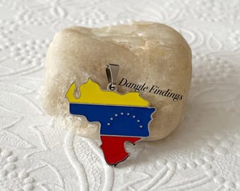 Stainless Steel Venezuela Country Flag Necklace Pendant, DIY Jewelry Making, 28mm