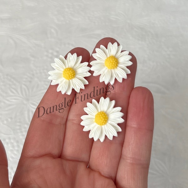 Pretty White Daisy Flower Flat Back Cabochons for DIY Crafts, 22mm, RSN001