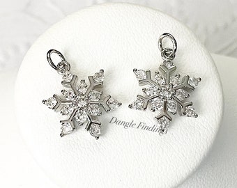 Snowflake Charms, Bracelet, Necklace, Earring, Christmas, Winter, Jewelry, DIY, Cubic Zirconia, Platinum Plated, Brass, Dangle, 17mm, HOL010