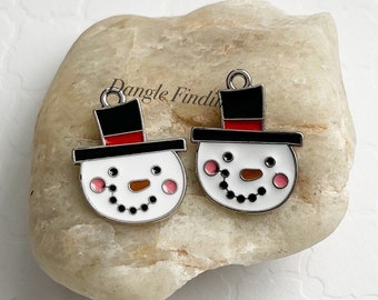 10 Enamel Winter Snowman Charms, DIY Holiday Jewelry Making, 21mm