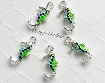 5 Seahorse Charms, Blue Enamel, Beach Charms, Jewelry Diy, 21mm, SP111