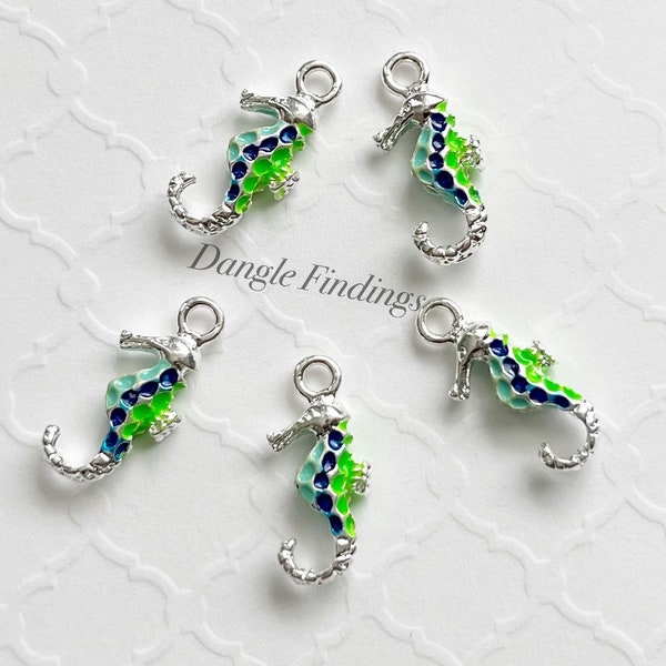 5 Seahorse Charms, Blue Enamel, Beach Charms, Jewelry Diy, 21mm, SP111