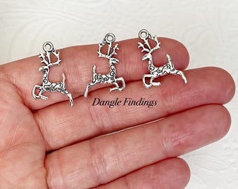 20 Reindeer Charms, Tiny, Silver, Christmas, Holiday, Small, Bracelet, DIY Jewelry, Necklace, Whimsical, 20mm, HOL009