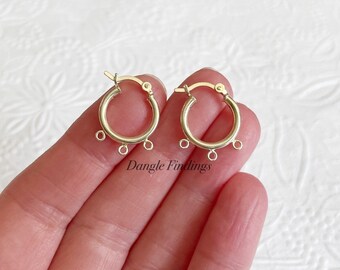 Light Gold Vermeil Hoops with Rings for Dangling Charms or Beads, 14mm, EWRS101