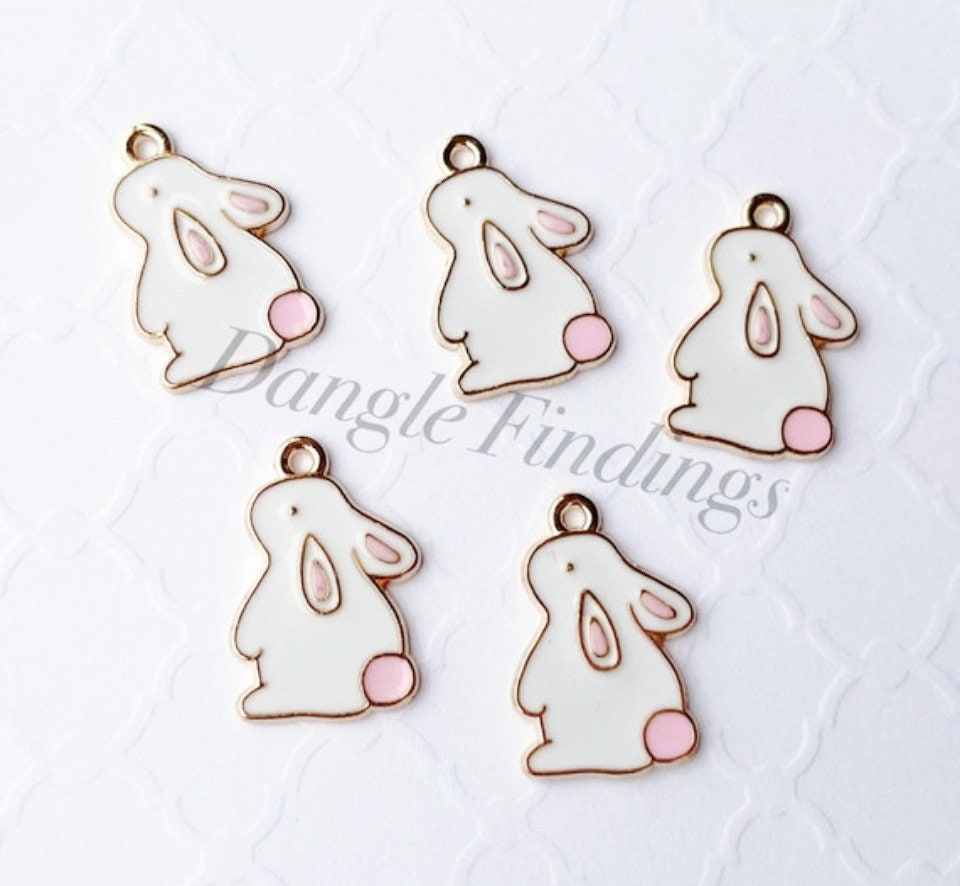 5/10pcs Enamel Bunny Easter Charms, 22mm, Jewelry Making Pendant Charms,  Bulk Pack CHA1677 