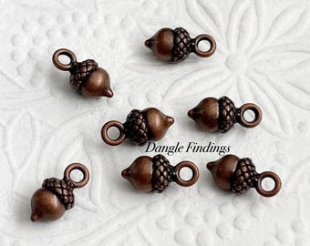 10 Fall Acorn Charms, Autumn, Antique Copper, DIY Jewelry Making, 3D, Bracelet, COPP010