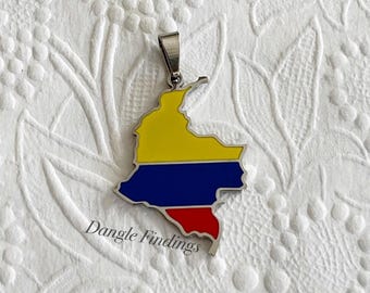 Columbia Flag Pendant, Stainless, Columbian Pride Necklace, Jewelry Gift for Men and Women, STA024
