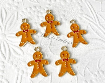 10 Gingerbread Men Charms, Christmas, Holiday, Enamel, Necklace, Bracelet, DIY Jewlery, Earring, 20.5mm, HOL013