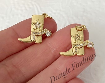 2 Boot Charms, Gold Plated, DIY Necklace Jewelry, Western, Cowgirl, Cowboy, 17mm