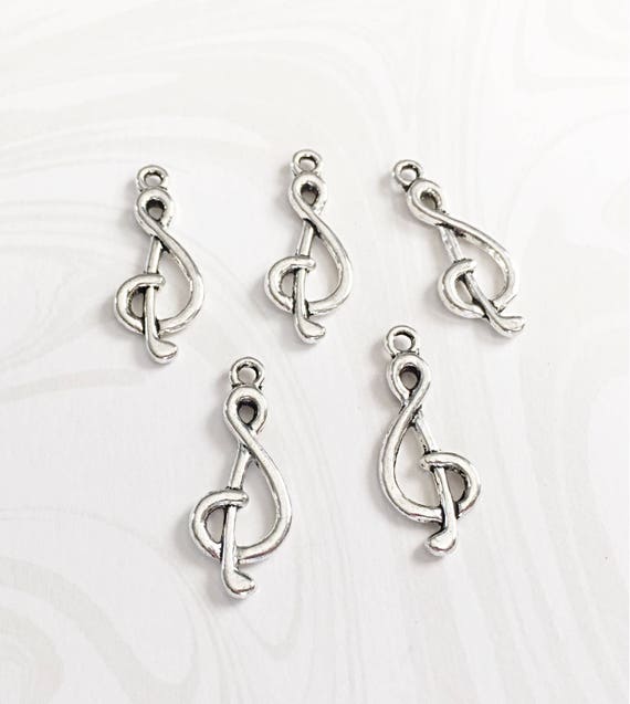 10 Music note charms antique silver tone MN13