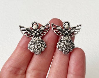 10 Angel Charms, Silver Filigree, Christmas Holiday,  Jewelry Making, Craft, HOL006