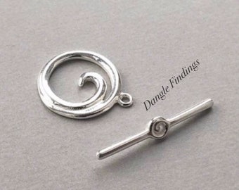 Toggle Clasp, Sterling Silver, Spiral, Swirl, Necklace, Bracelet, DIY Jewelry, Findings, 15mm CLSPB053