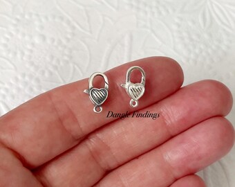 Small Heart Lobster Clasp, Oxidized Silver, DIY Jewelry Making, Necklace, Bracelet, Findings, 12mm, CLSPB070