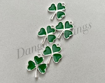 5 Clover Charms, Irish, Leaf, Green Enamel, St. Patrick’s Day, Diy Jewelry Making, Necklace, Bracelet, 20mm, SP026