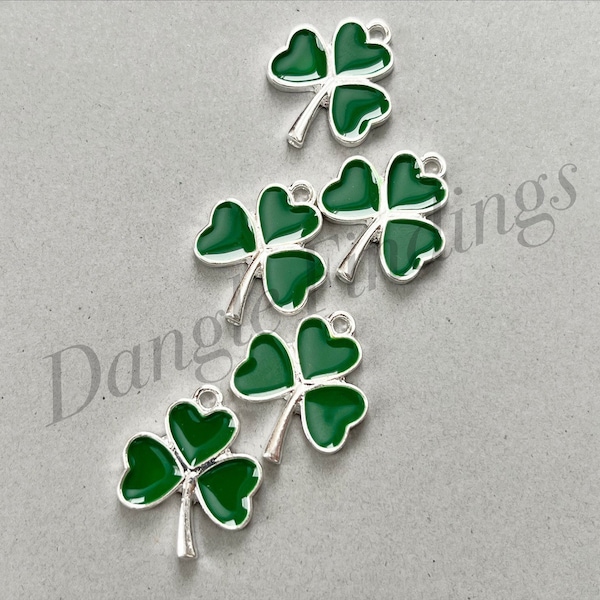 5 Clover Charms, Irish, Leaf, Green Enamel, St. Patrick’s Day, Diy Jewelry Making, Necklace, Bracelet, 20mm, SP026