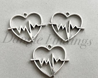 Heartbeat Charms 26mm Antiqued Silver Plated Pendants C7121-10 20 Or 50PCs