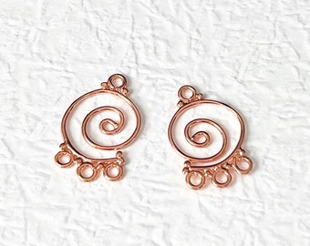 Swirl Earrings, Rose Gold Plated, Swirl, Spiral, Earrings, Dangle Jewelry, Pendant, Chandelier, 19mm, BALI005