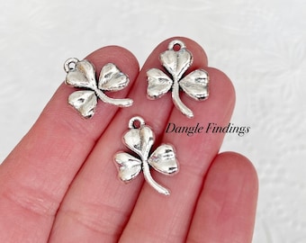 10 Silver Shamrock Clover Leaf Charms, DIY Jewelry Making, 19mm