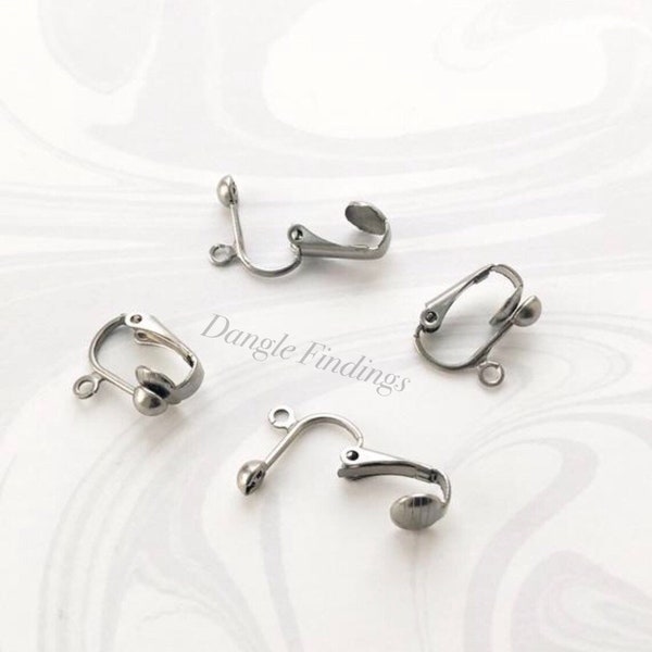 6 Ear Clips, Stainless Steel, Jewelry, Clip Ons, Non Pierced Earrings, Findings, EWRS123