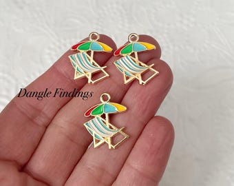 10 Enamel Beach Chair and Umbrella Charms, DIY Jewelry Accessories