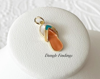 Enamel Flip Flop Charm, Beach Themed, DIY Jewelry, Necklace, Bracelet, 18mm, GTP027