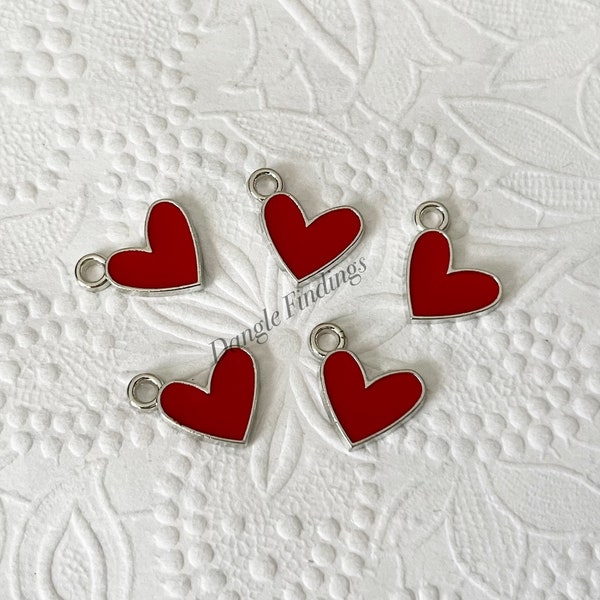 10 Red Enamel Heart Charms for DIY Valentine Jewelry Making, 17mm, SP010