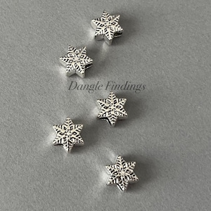 10 Silver Color Large Hole Winter Snowflake Beads for DIY Jewelry Making Bracelets and Necklaces, HOL041