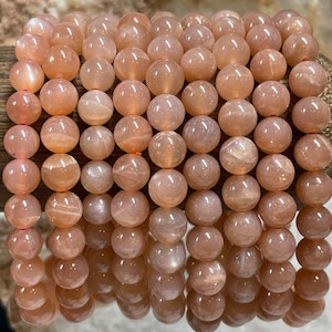 Peach Moonstone Crystal Bracelet || Peach Moonstone Beaded Bracelet || Peach Moonstone Crystal Jewelry