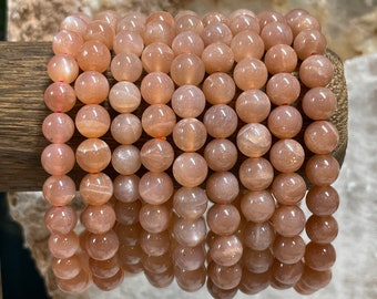 Perzikkleurige maansteenkristalarmband || Perzikkleurige maansteen kralenarmband || Perzik-maansteenkristallen sieraden