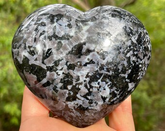Cuore gigante di Gabro indaco // Pietra di Gabro indaco lucida // Intaglio a forma di cuore