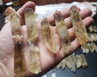 Raw Citrine Points ||  Chevron Smokey Citrine Crystal Points || Citrine Crystal Wands || Pick your size