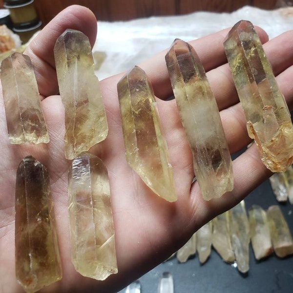 Raw Citrine Points ||  Chevron Smokey Citrine Crystal Points || Citrine Crystal Wands || Pick your size