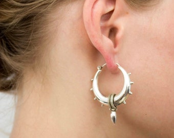 Sterling Silver Tribal Hoop Earrings: Ethnic Spike Creole Hoops