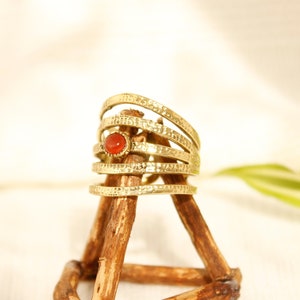 Bague multi-rangs avec cornaline grosse bague or bague cornaline jolie bague en laiton bague multiple avec pierre rouge bijoux ethniques
