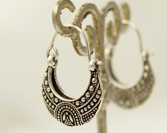 Silver Plated Ethnic Hoop Earrings: Tribal Creole Jewelry