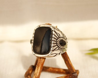 Chevalière pour homme en argent Bague pour homme bague en argent pour homme bague chevalière avec pierre noire Grosse bague avec onyx noire