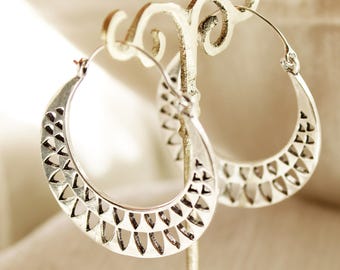 Silver Plated Creole Hoop Earrings: Boho Tribal Jewelry