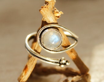 Moonstone ring Boho ring Wrap ring cuff ring Thumb ring Adjustable ring phalenx midi ring Spoon ring June birthstone ring hippie stone ring