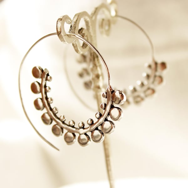 Small Silver hoop earrings bohemian earrings spiral Boho earrings Silver hoop earrings original creole earrings tribal jewelry boho hoops